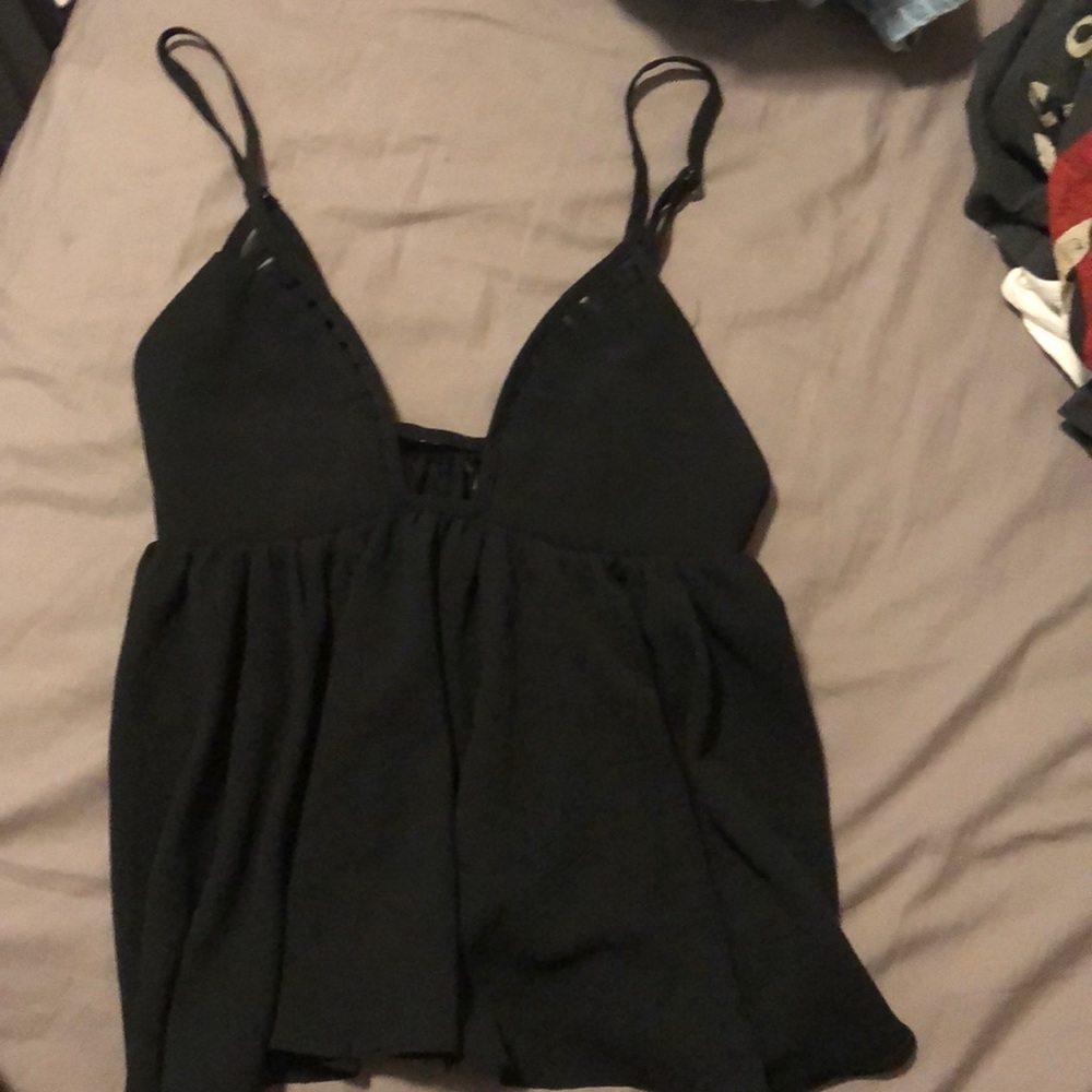 Cute black tank top with cut outs on top